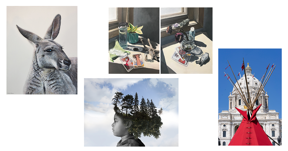 Four Art Purchase Award 2024 winning artworks arranged in an off-set collage