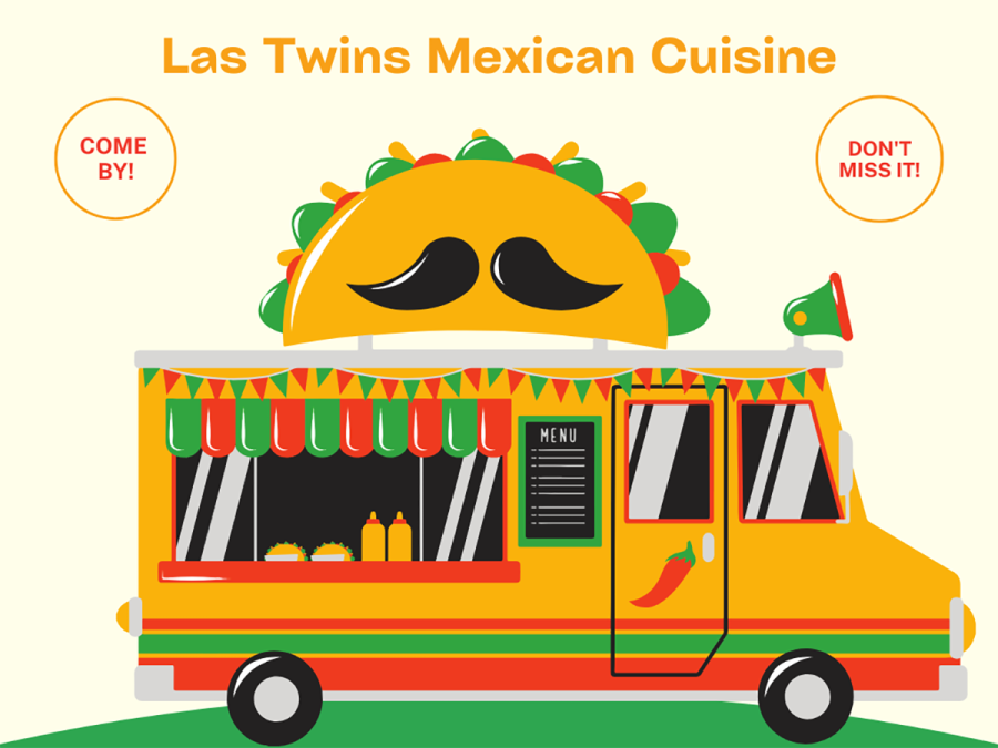 An illustration of a food truck, with Las Twins Food Truck above